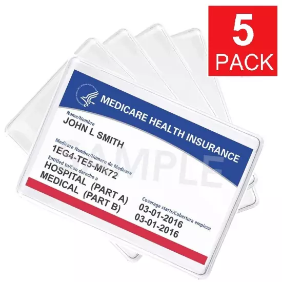 5 Pack - Medicare Card Holder Protector Sleeves - Clear Vinyl Credit Card Covers