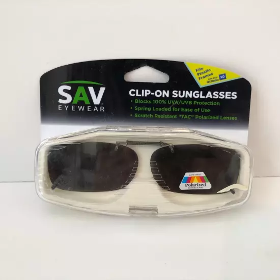 SAV Eyewear Clip on Sunglasses - Blocks 100% UVA/UVB Protection ~ Rectangle NEW