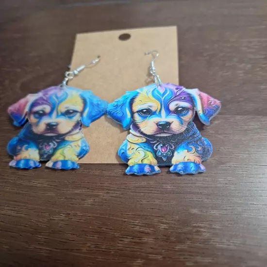 Women's Dangle Earrings Colorful Puppy