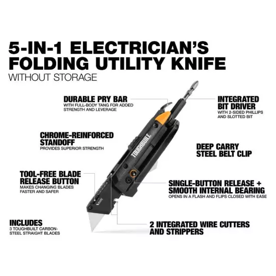 TB-H4-12-IMElectrician's Folding Utility Knife With Bit Driver Pry Bar Hand Tool