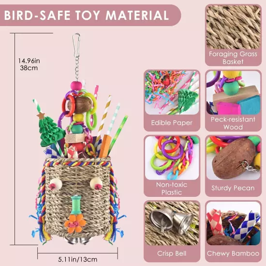 Bird Toys, Parakeet Toys Bird Grass Basket Cockatiel Forgaging Toys Conure Sh...