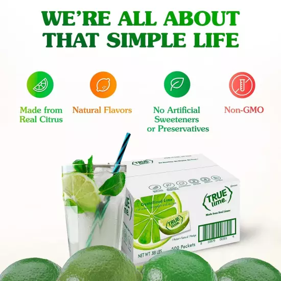 True Lime Water Enhancer Bulk Pack 500 Packets Zero Calorie Water Drink Real Lem