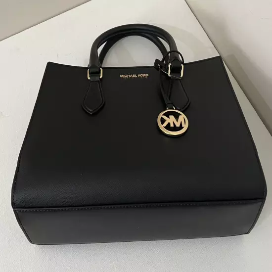 New Michael Kors Sheila Medium Saffiano Vegan Leather Satchel Black