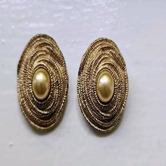 Rare Christian Dior Gold Platted Pearl Clip On Earrings Vintage Circa 1980s 