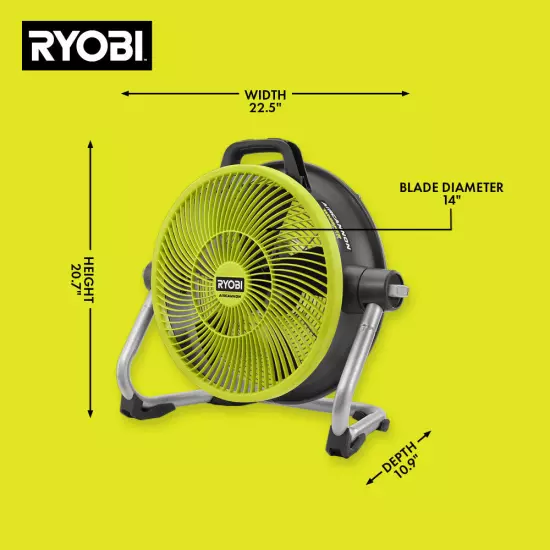 R 365 RYOBI 18V ONE+ HYBRID WHISPER SERIES 14" AIR CANNON FAN TOOL ONLY PCL813B~