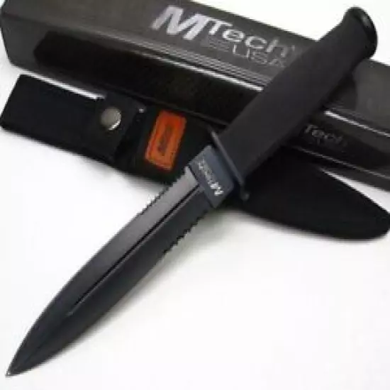 M-Tech 225 Serrated Dagger Full Tang Survival Fixed Blade Knife + Sheath