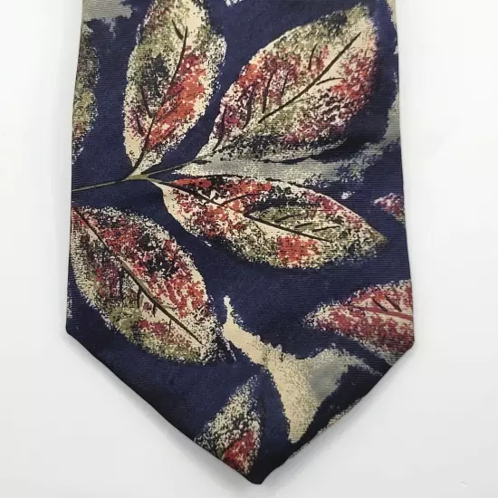 Dark Blue Maroon Beige Leaf Sprawl Pattern Silk VIAGGIO Vintage Business Necktie