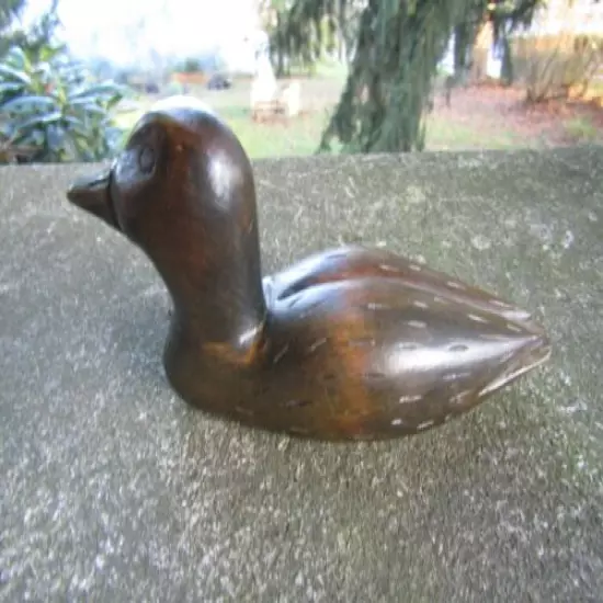 Vintage Wood Art- Hand Carved & Signed Duck- Marked xxx S 11-10-70 ~ 6.0" x 3.0"