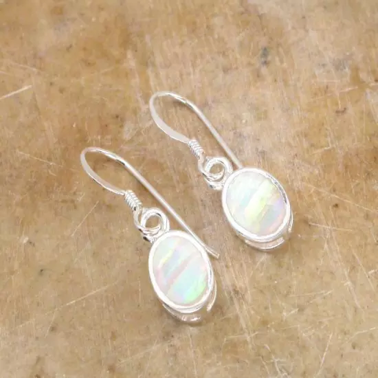 ELEGANT STERLING SILVER OPAL DROP EARRINGS style# e0231