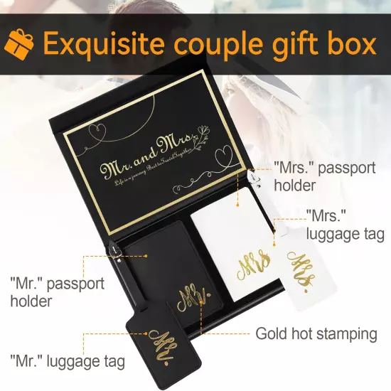 Mr. and Mrs. Luggage Tags and Passport Holder Set- Bridal Shower Gifts with 2 Pa