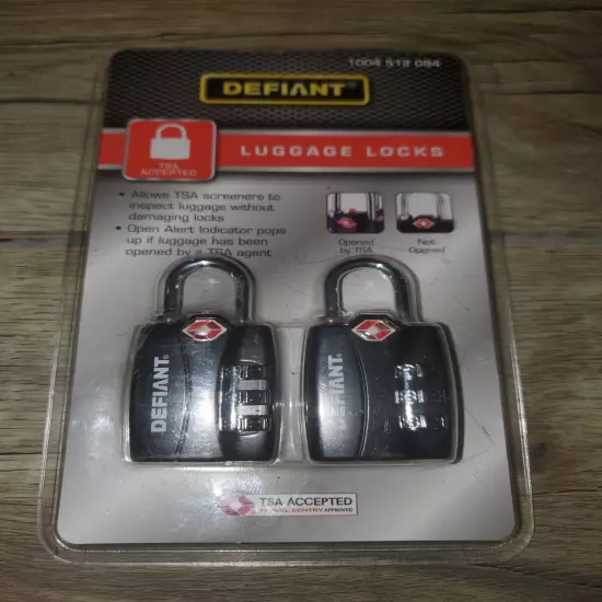 Defiant Luggage Locks TSA Approved -Open Alert Indicator Pop Up - One Set Of Two