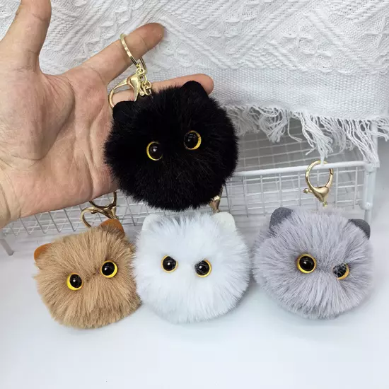 1Pc Fashion Ornaments Plush Keychain Schoolbag Pendant Cat Ball Black Cute