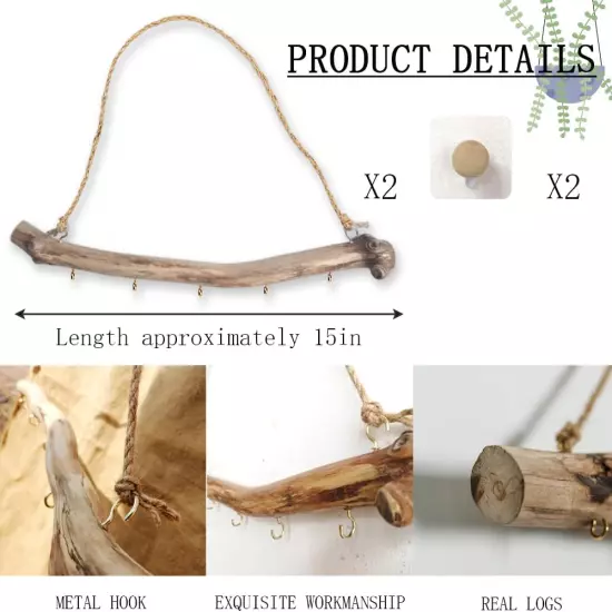 Qenk 2Pcs 15 Inch Natural Driftwood Decorative Branches Farmhouse Home Wall Hang