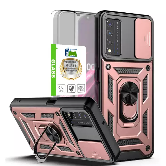 For T-mobile Revvl V Plus 5G Shockproof Case Ring Kickstand Cover+Tempered Glass