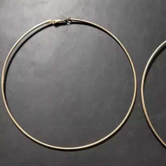 Vintage 1980's Gold Tone Large Hoop Earrings - 4.5"