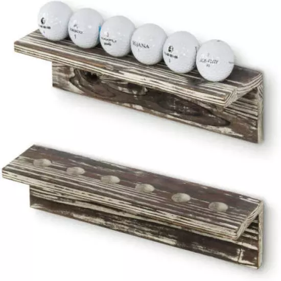 Torched Wood Golf Ball Holder, 12-Inch Display Floating Shelf, Set of 2