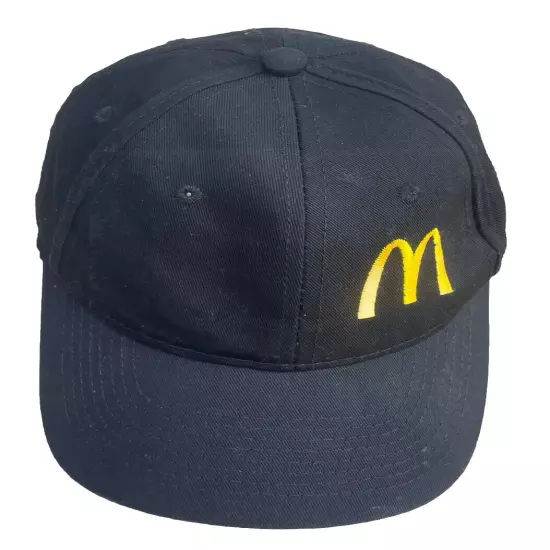 BLACK MCDONALD'S HAT BASEBALL CAP WITH OFF-CENTER EMBROIDERED GOLDEN ARCHES