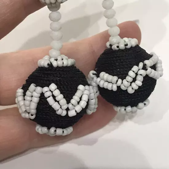 ZARA Tribal Drop Oversized Statement Beaded Ball Black White Boho Drop Earrings