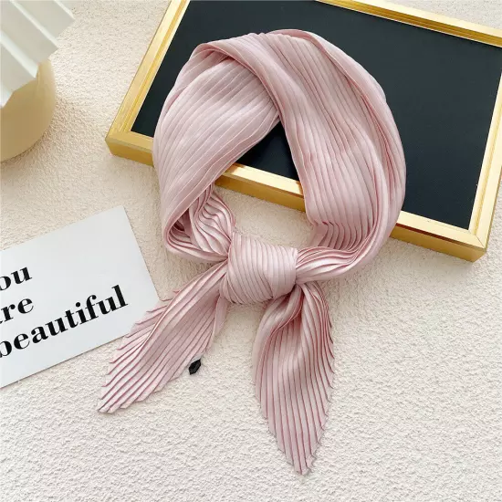 Women's Square Silk Pleated Head Hair Neck Scarf Satin Neckerchief Scarf