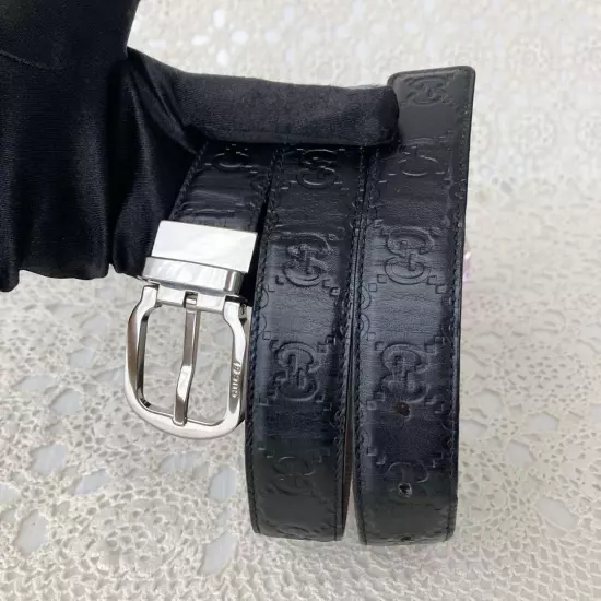 Gucci Guccissima leather GG belt silver buckle 100/40 Black 162940 Men Used JPN