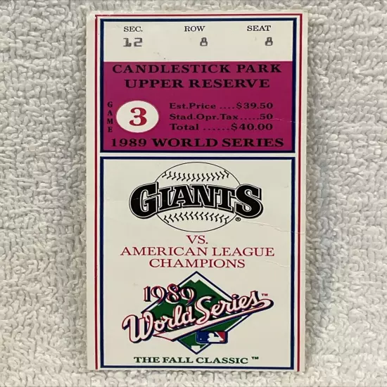 San Francisco Giants 1989 World Series Game 3 "EARTHQUAKE" Game Ticket Stub NICE