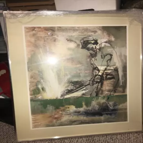 Vintage Golf Lithograph Lou Zansky “Sand Trap” Matted and Framed Signed 24”X30”