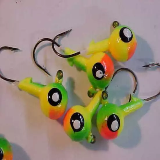 100 NEW FLOATING WALLEYE JIG HEADS SIZE 1 GREEN ORANGE YELLOW 3/8