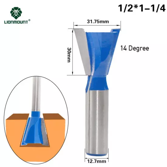 1/4" 12mm 1/2" Shank Dovetail Router Bit Set 1PC/6PCS 8 Degree 14 Degree