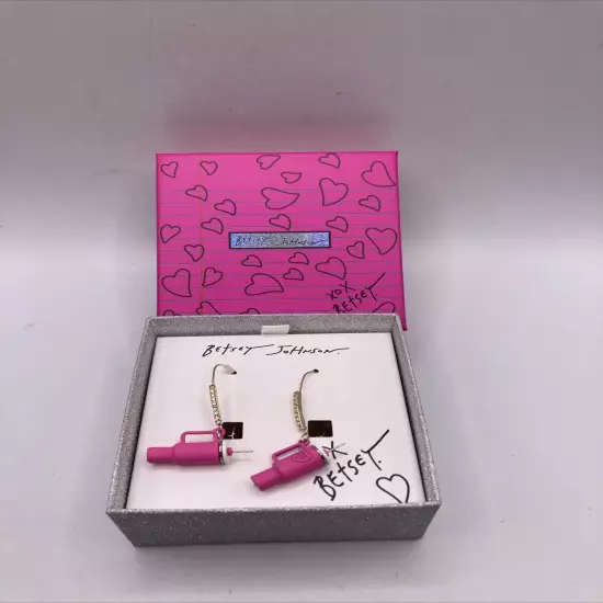 BETSEY JOHNSON HOT PINK STANLEY CUP DANGLE EARRINGS NIB