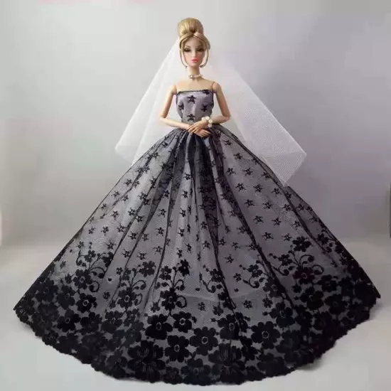 Black Style 1/6 Doll Clothes Handmade Wedding Dress 11.5" Dolls Outfits Gown Toy