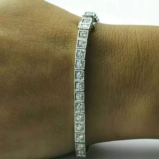 5.00Ct Round Cut Lab Created Diamond Men's Tennis Bracelet 14K White Gold Finish