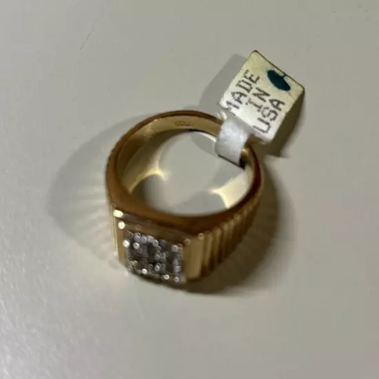 Vintage 18K HGE Gold Plated Square Cluster Mens Statement Ring Size 12 NOS