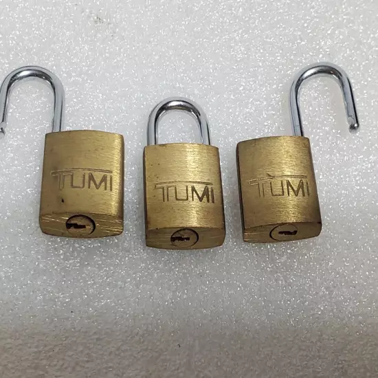 Lot of (3) Vintage Tumi Brass Luggage Travel Bag Lock, Keys & Leather Keeper