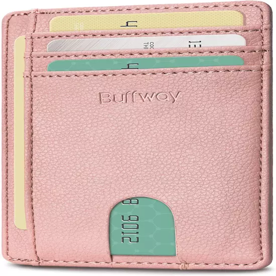 Buffway Slim mini ID holder card case front pocket Leather Wallet for Men Women