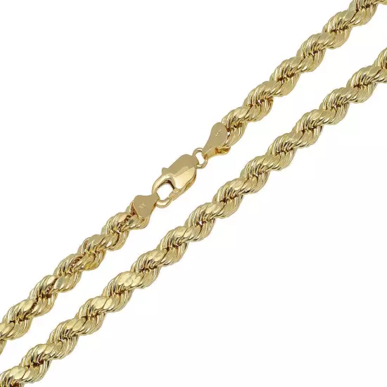 Real 10K Yellow Gold 2mm-7mm D/Cut Rope Chain Pendant Necklace 7"- 30" Hollow