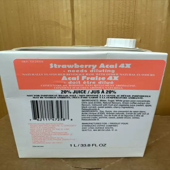 Starbucks Strawberry Acai Refresher Base Concentrate - Best By September2024