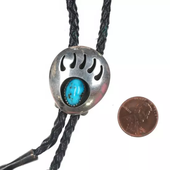 40" Sterling and turquoise Navajo claw shadowbox bolo tie