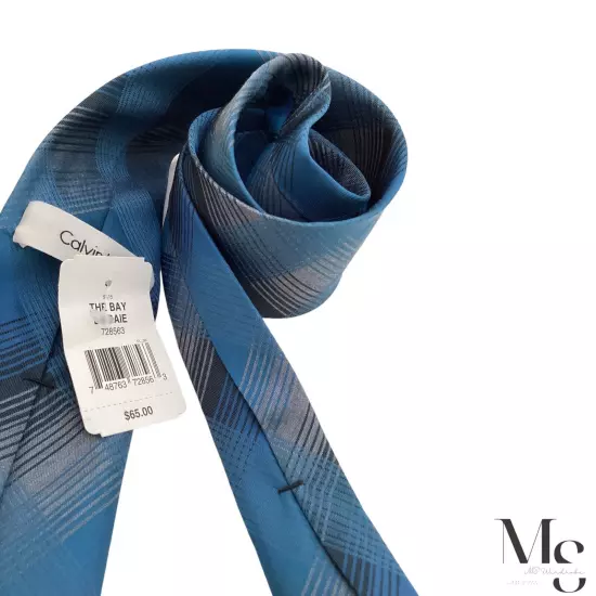 $65 Calvin Klein Blue Plaid Luxury Silk Bled Tie W: 3" NWT