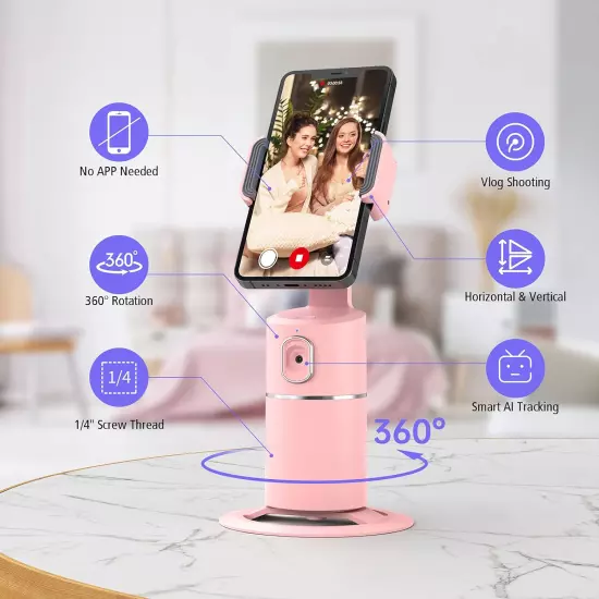 Auto Face Tracking Phone Holder, No App Required, 360° Rotation Face Body Phone 