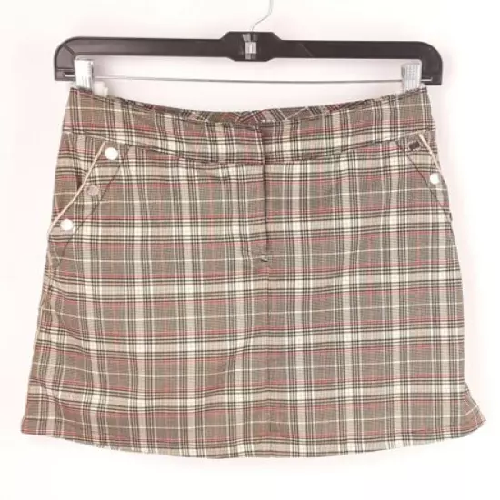 Tail skort size 6 golf plaid tan black red white stretch EUC