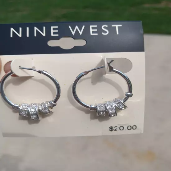 Nine West Hoop Earrings With Mini Hoop Circles Cubic Zirconia NEW 