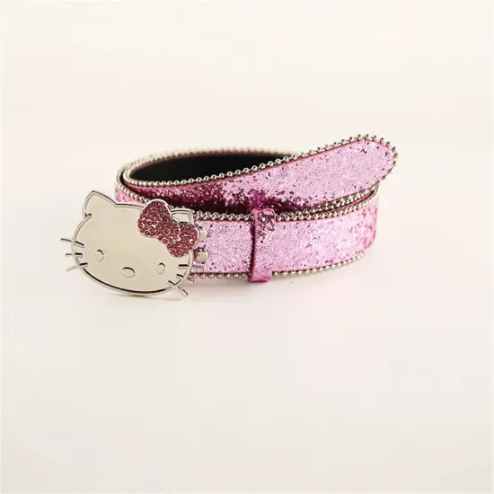 105cm Hello Kitty Belt Pink Rhinestone Sanrio Girly Cartoon Pu Leather Belt