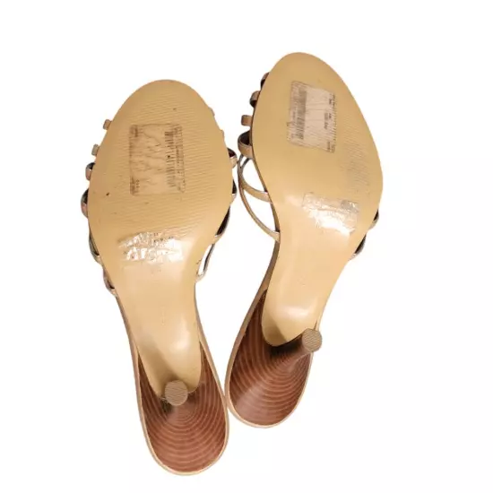 Sam & Libby Tan & Silver Knotted Kitten Heel Slides Mukes Shoes