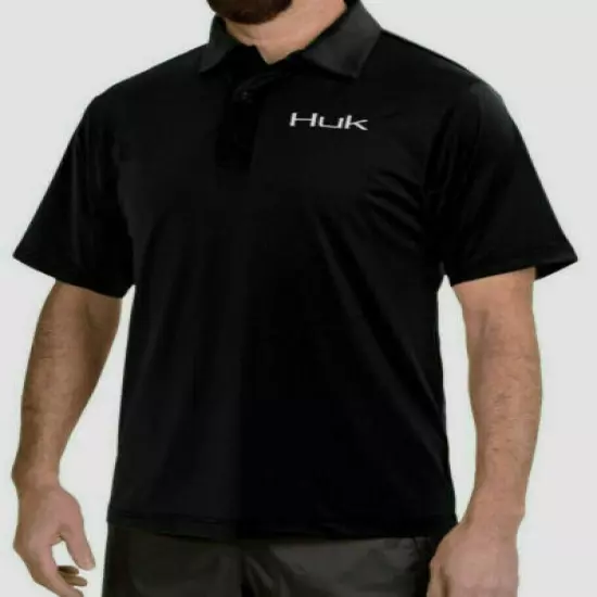 NEW HUK Performance Polo Shirt Men's Size MED BLACK Fishing Apparel