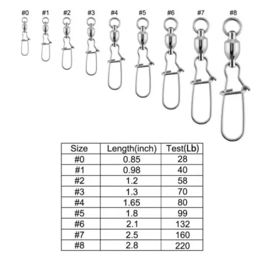 20-100pcs Duo Lock Snap Fishing Ball Bearing Swivels 26-132LB Tackle Saltwater