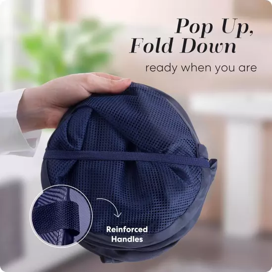 Navy Blue Collapsible Mesh Laundry Hamper - 14" x 14" x 24"