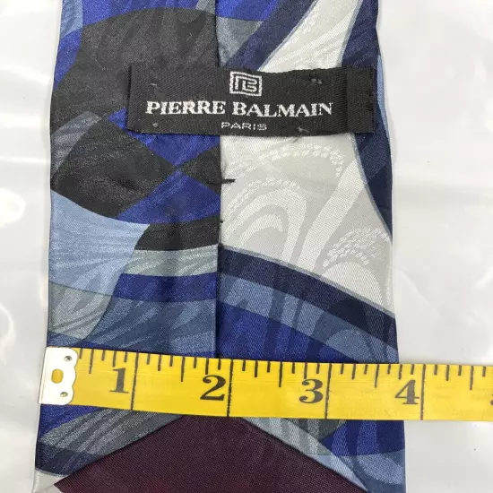 Vintage Pierre Balmain Paris Blue Abstract Wavey Repp Silk Tie Men's 4" x 55"