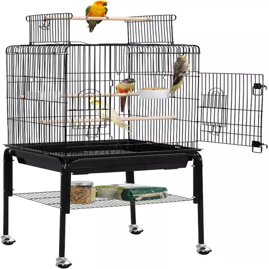 Open Top Rolling Parrot Bird Cage for Cockatiel Sun Parakeet Green Cheek Conure 