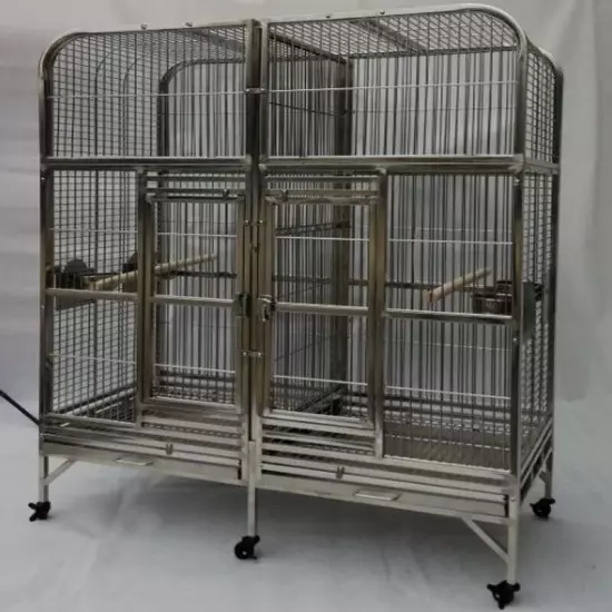 50"x25"x65" Great Twins Parrot Cage SUS201 Stainless Steel Big Bird Cage