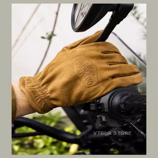 Red Tornado Cowhide Leather Gloves Lined Vintage Motorcycle Rider Gloves Khaki